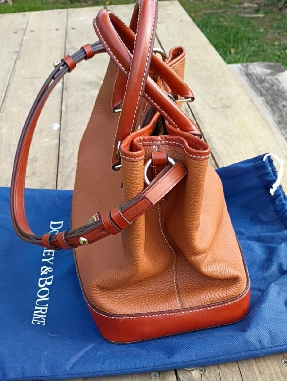 Dooney & Bourke Cognac Brown Pebbled Leather Satchel - Picture 3 of 14